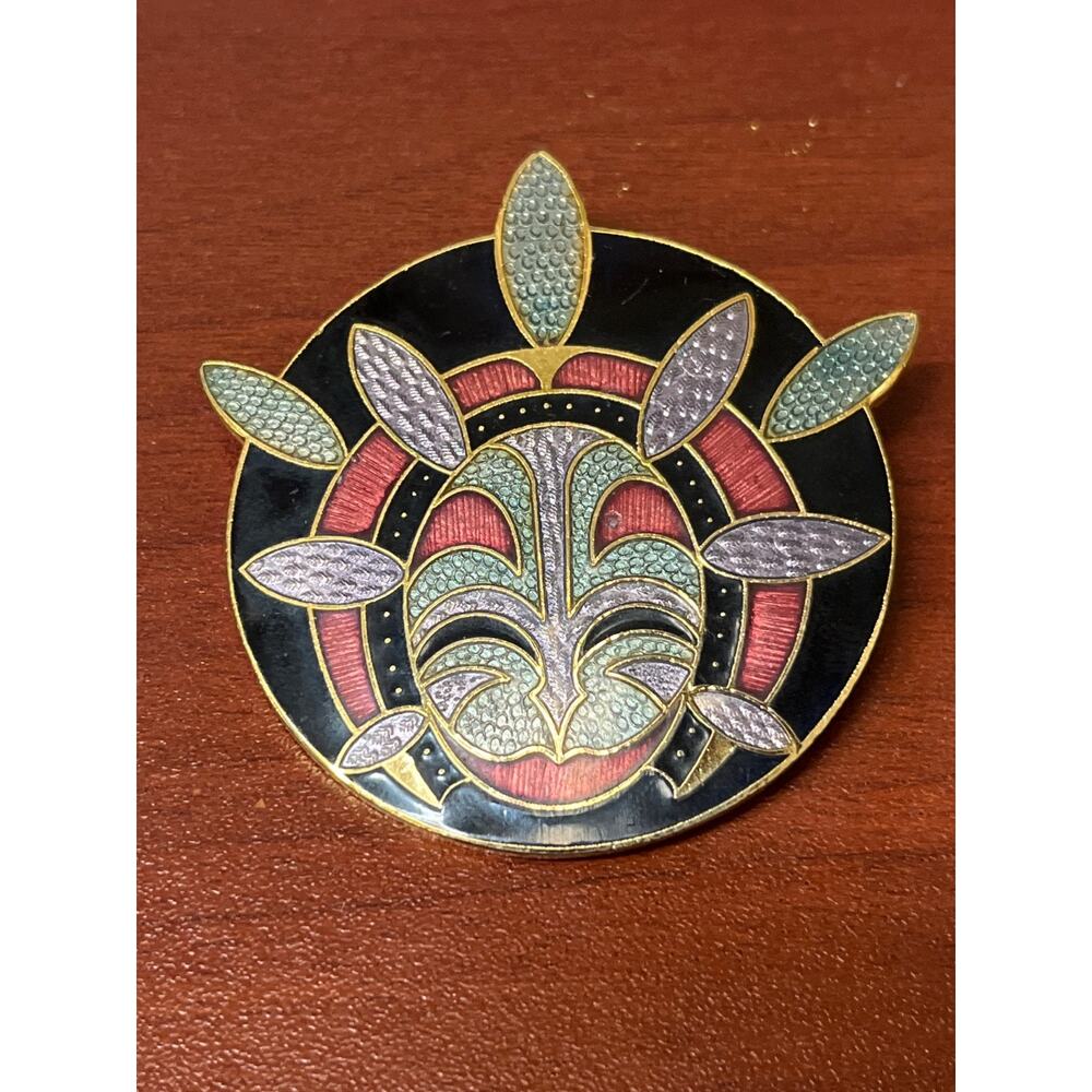 Vintage Barbara Lavellee Eskimo Inuit Alaska Enamel Mask Pin Brooch Native